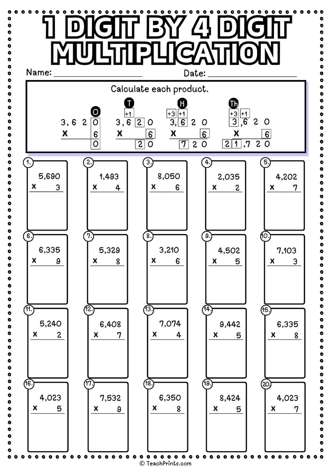 1 Digit By 4 Digit Multiplication Worksheets Teach Prints