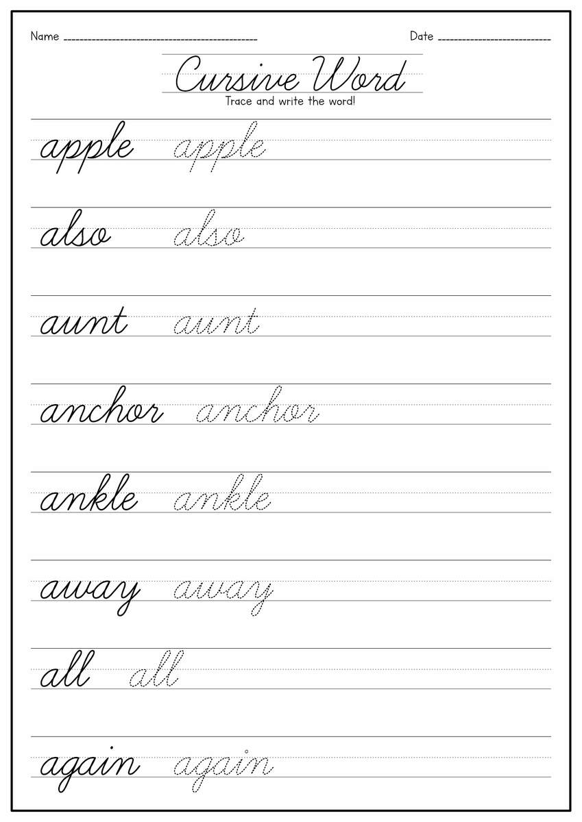 14 Cursive Tracing Words Worksheets Free PDF At Worksheeto