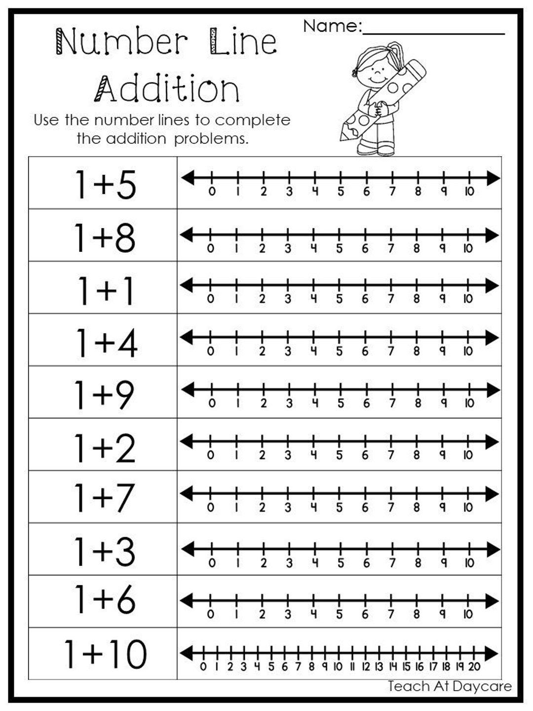 Number Line Addition Superstar Worksheets