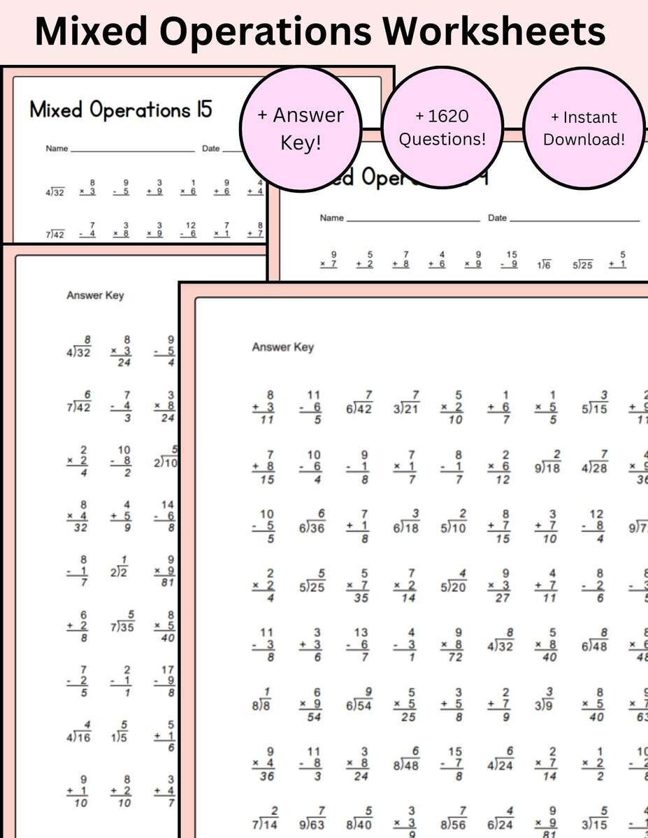 1620 Problems Printable Math Mixed Operations Worksheet Grade 1st 2nd 3rd 4th 5th Homeschool Or School Drills Answer Key Addition Etsy 1620 Problems Printable Math Mixed Operations Worksheet Grade 1st 2nd 3rd 4th 5th Homeschool Or School Drills Answer Key Addition Etsy