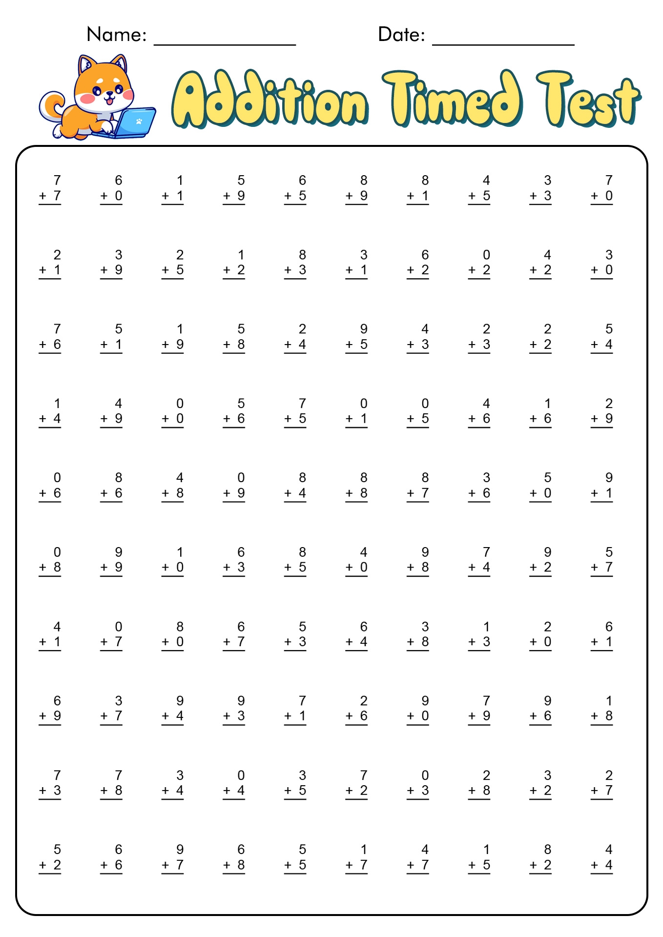18 1 Minute Timed Addition Worksheets Free PDF At Worksheeto Worksheets Library Free And Customizable Addition Templates Canva