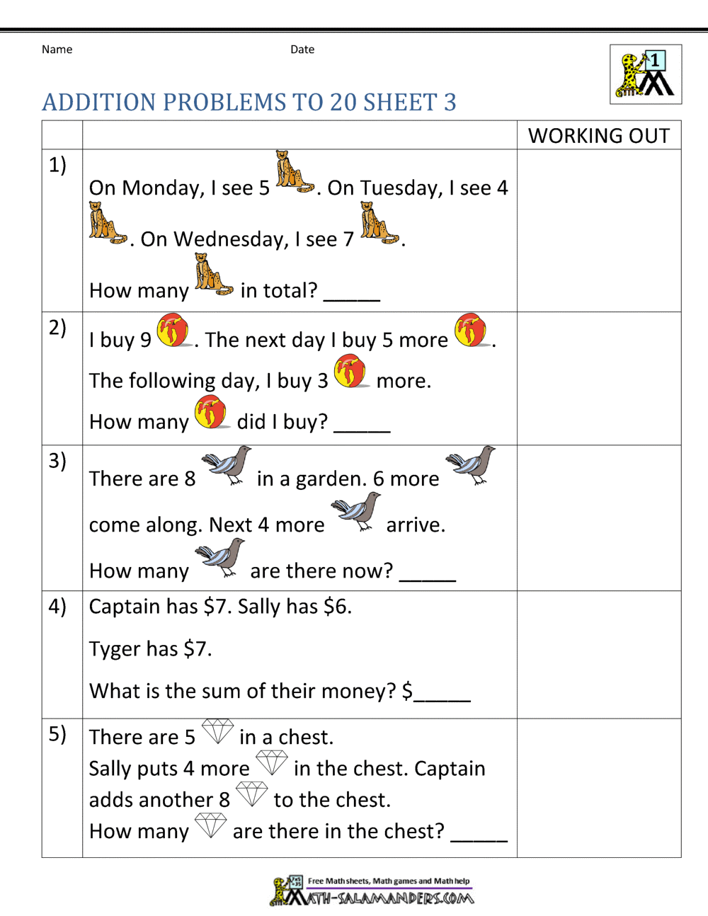 1st Grade Addition Word Problems