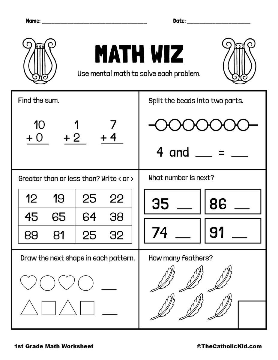 1st Grade Mental Math Practice Worksheet TheCatholicKid 1st Grade Mental Math Practice Worksheet TheCatholicKid