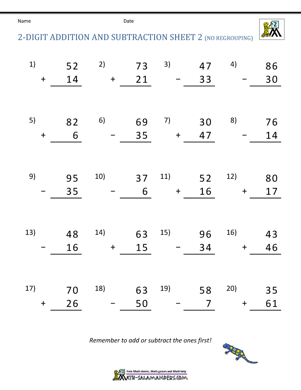 Double Digit Addition And Subtraction Worksheet 60 Practice Sheets With Answers Instantly Downloadable Etsy