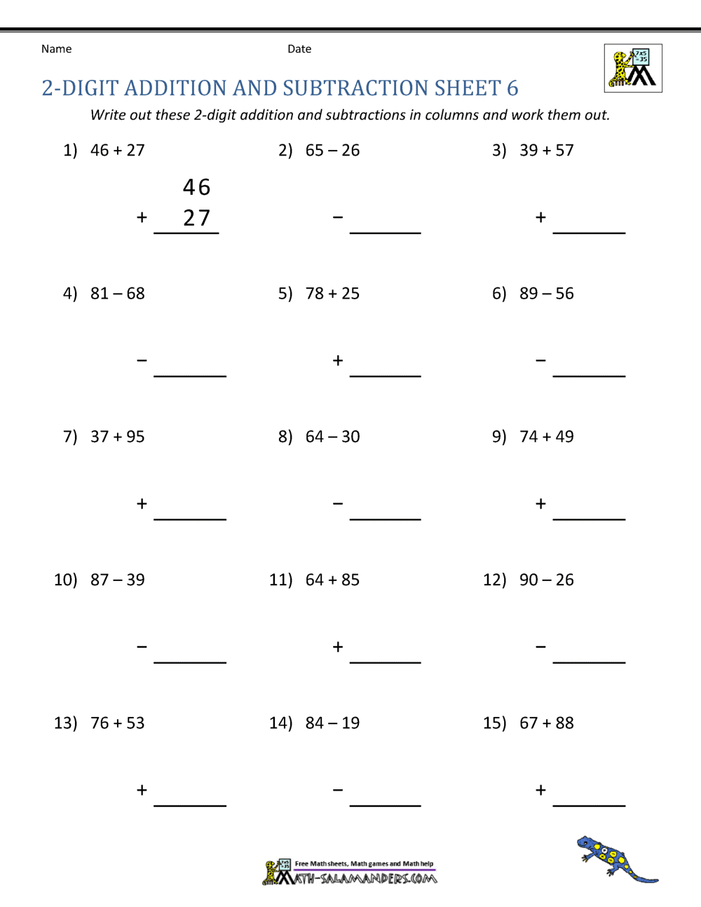 2 Digit Addition And Subtraction Worksheets 2 Digit Addition And Subtraction Worksheet Worksheets Library