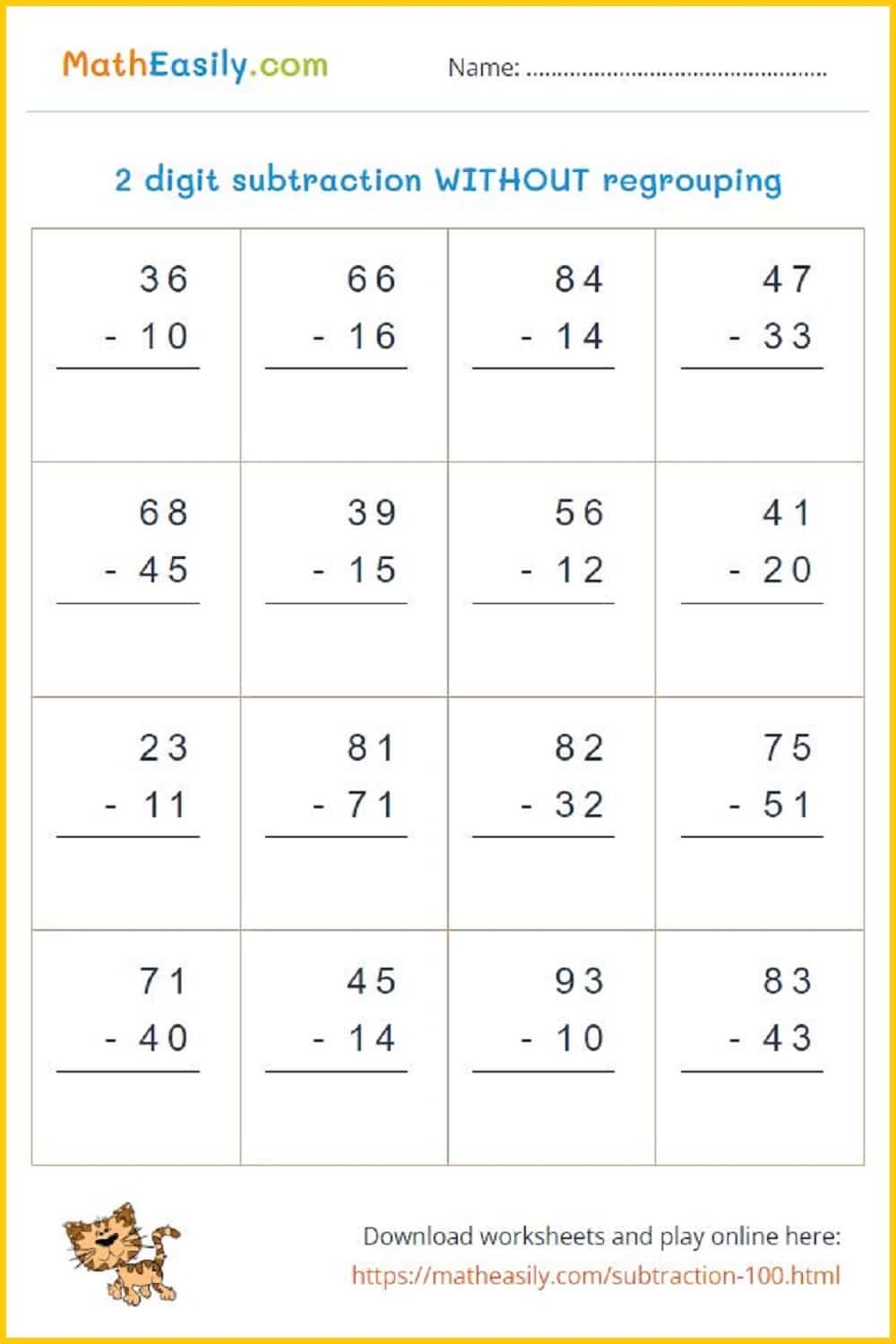 2 Digit Subtraction Games WITH WITHOUT Regrouping 2 Digit Subtraction Games WITH WITHOUT Regrouping