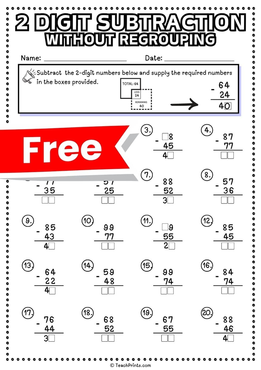 2 Digit Subtraction Without Regrouping Worksheets Teach Prints 2 Digit Subtraction Without Regrouping Worksheets Teach Prints