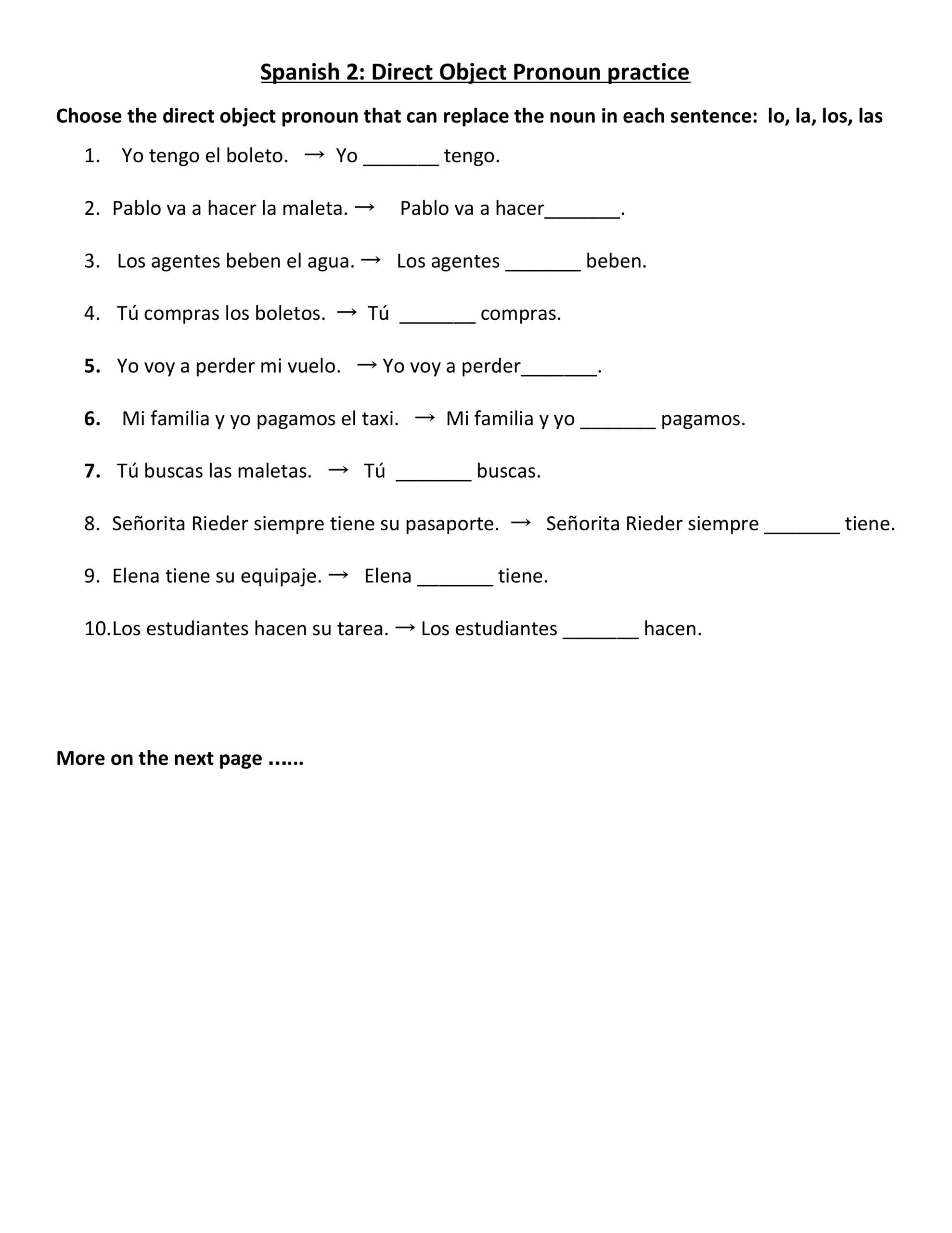 2 Direct Object Pronoun Practice Amanda Rieder Library Worksheets Library