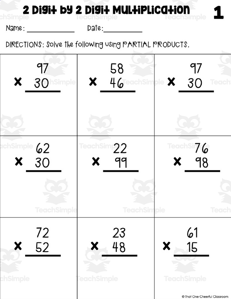 2 X 2 Multiplication Math Homework Sheets By Teach Simple 2 X 2 Multiplication Math Homework Sheets By Teach Simple