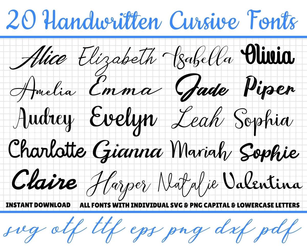 20 Handwritten Fonts Font Bundle Script Fonts Cursive Font Svg Svg Fonts Signature Fonts Cricut Fonts Wedding Font Svg Etsy