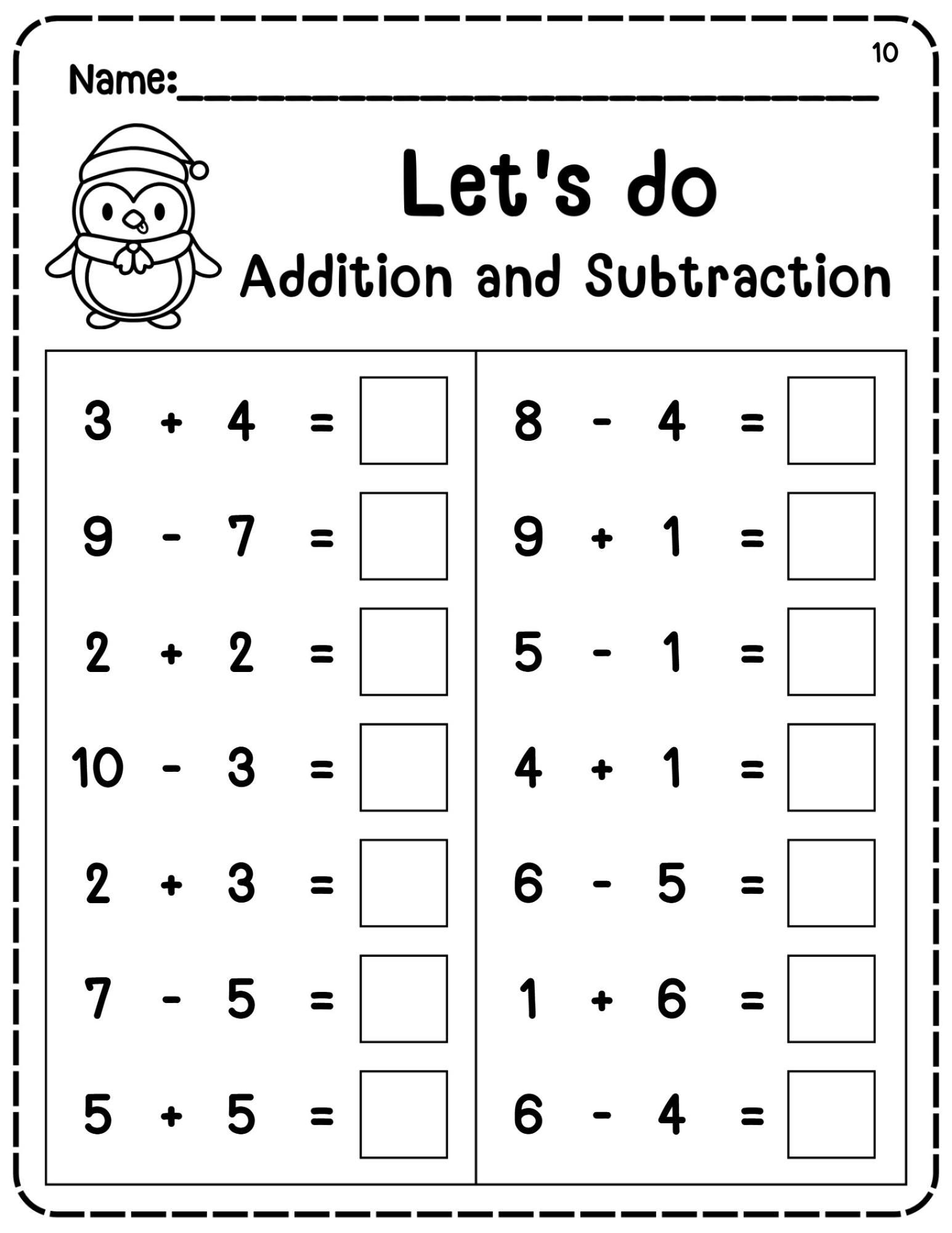 20 Printable Addition And Subtraction To 10 Worksheets Fill In The Blanks Math Practice For Kindergarten 1st Grade Numbers 1 10 Etsy