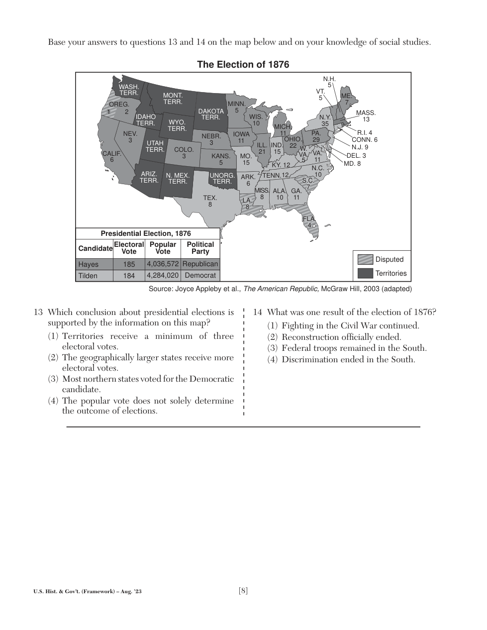 2023 August NY Regents United States History And Government Framework Sara Cowley Library Formative