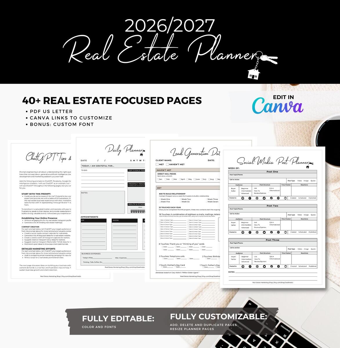 2026 2027 Real Estate Business Planner Instant Digital Download 40 Pages Canva Fully Editable Chatgpt Etsy