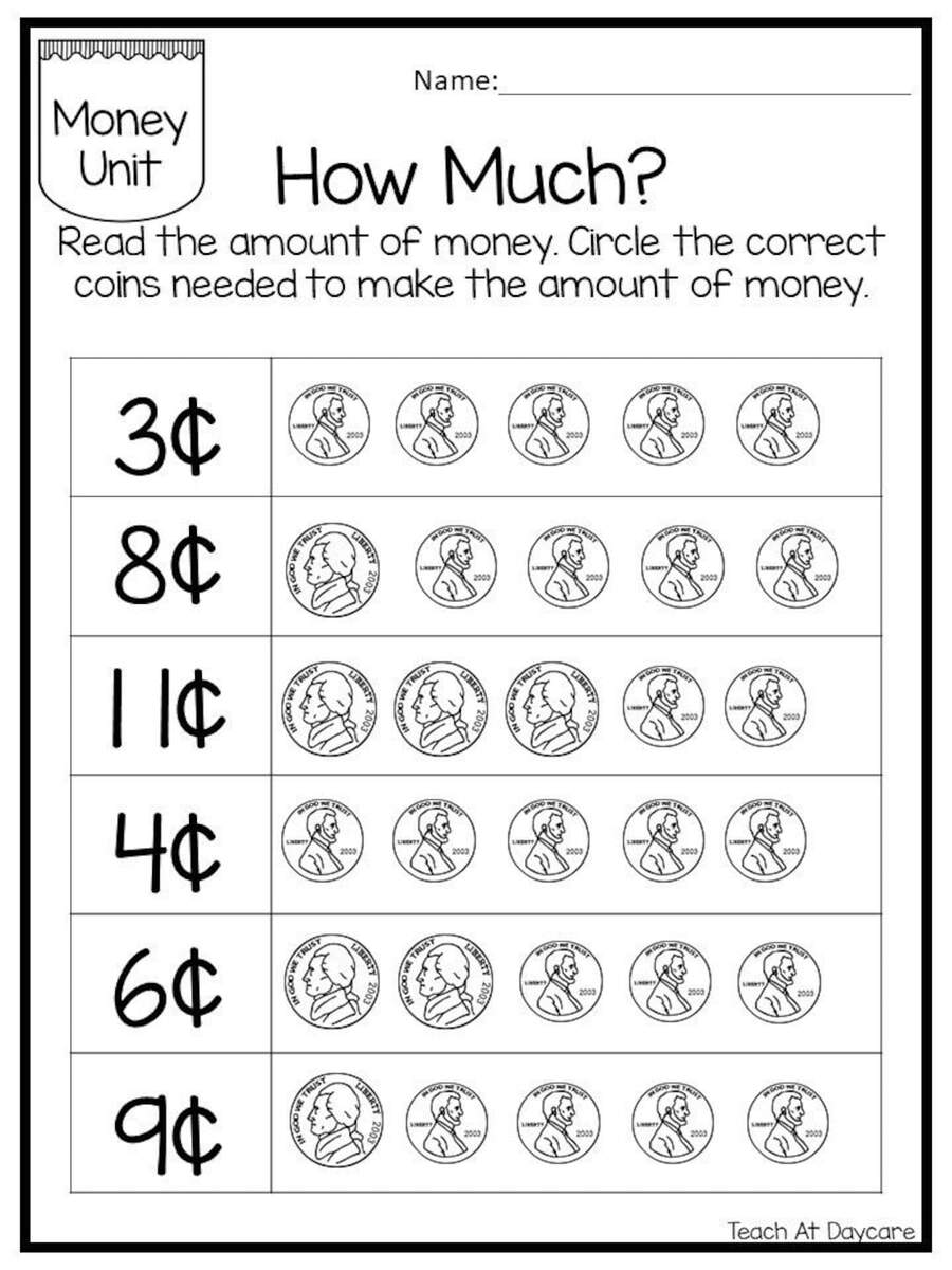 25 Circle The Correct Amount Of Money Worksheets Kindergarten Thru 3rd Grade Math Child Finances Etsy Israel