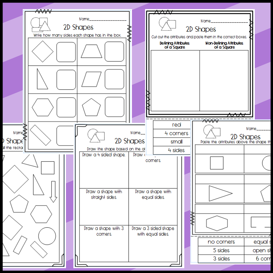 2D And 3D Shape Worksheets Shape Attributes Halves Fourths Names Of Shapes Made By Teachers