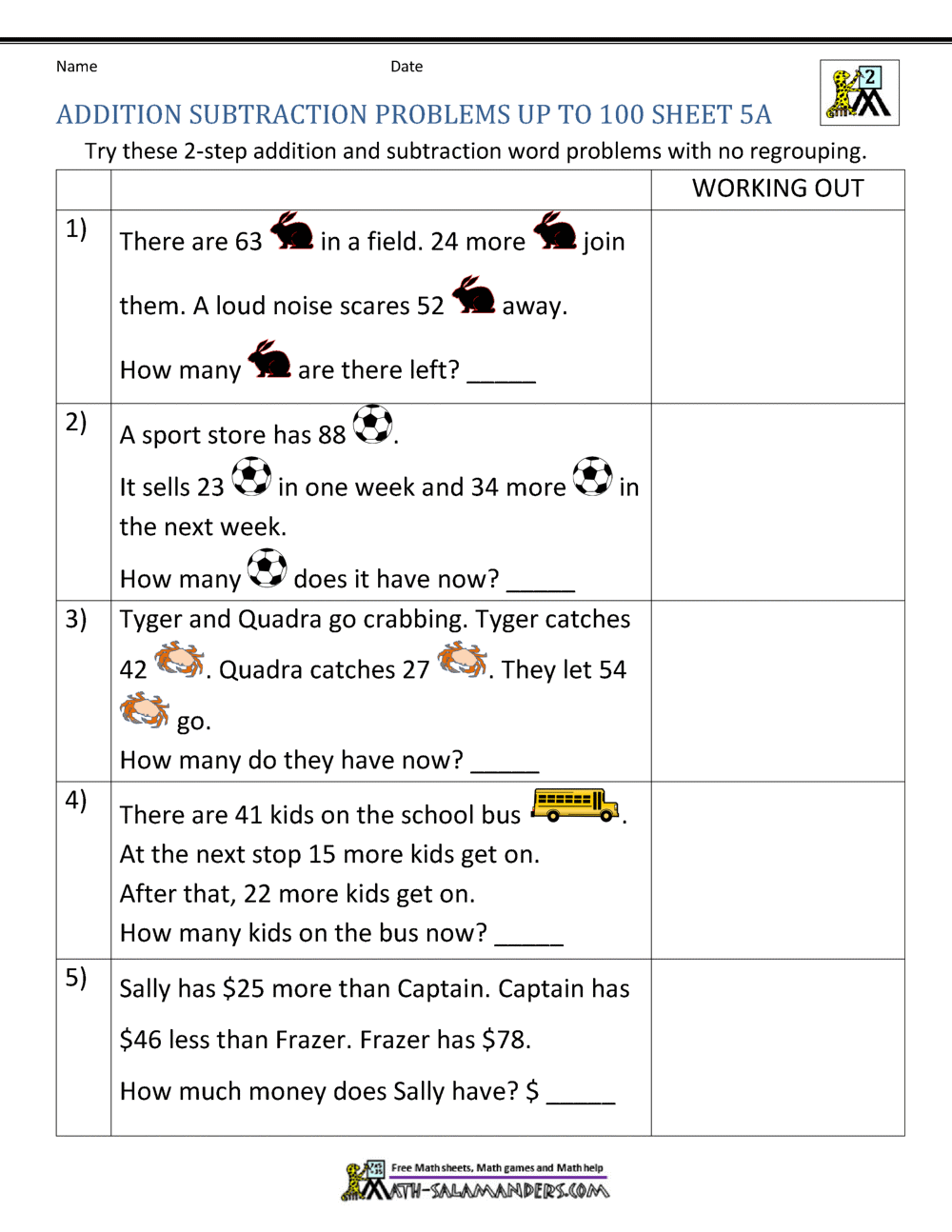 2nd Grade Addition And Subtraction Word Problems