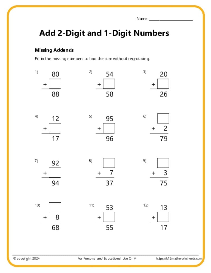 Missing Addend Worksheets Superstar Worksheets