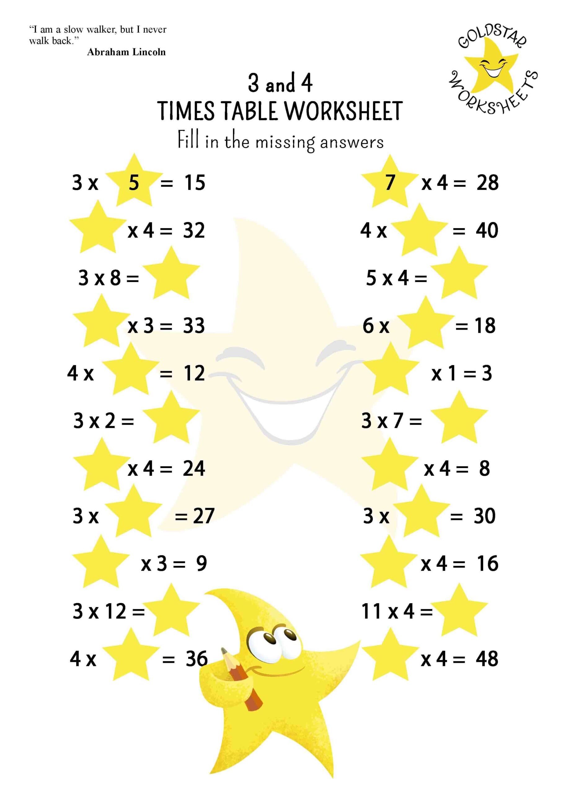 3 4 Times Tables On One Page Free Colorful Multiplication Sheets 3 4 Times Tables On One Page Free Colorful Multiplication Sheets
