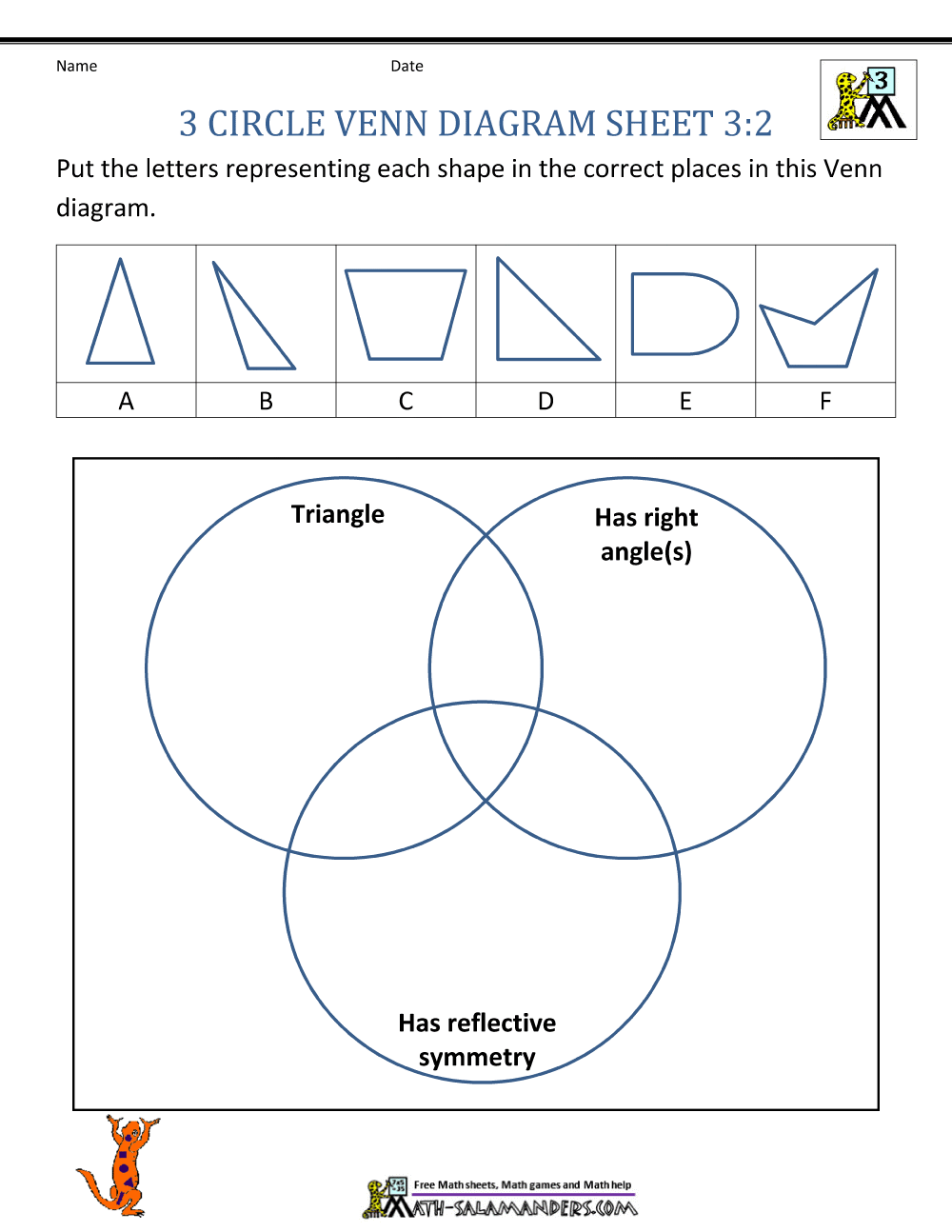3 Circle Venn Diagram Worksheets