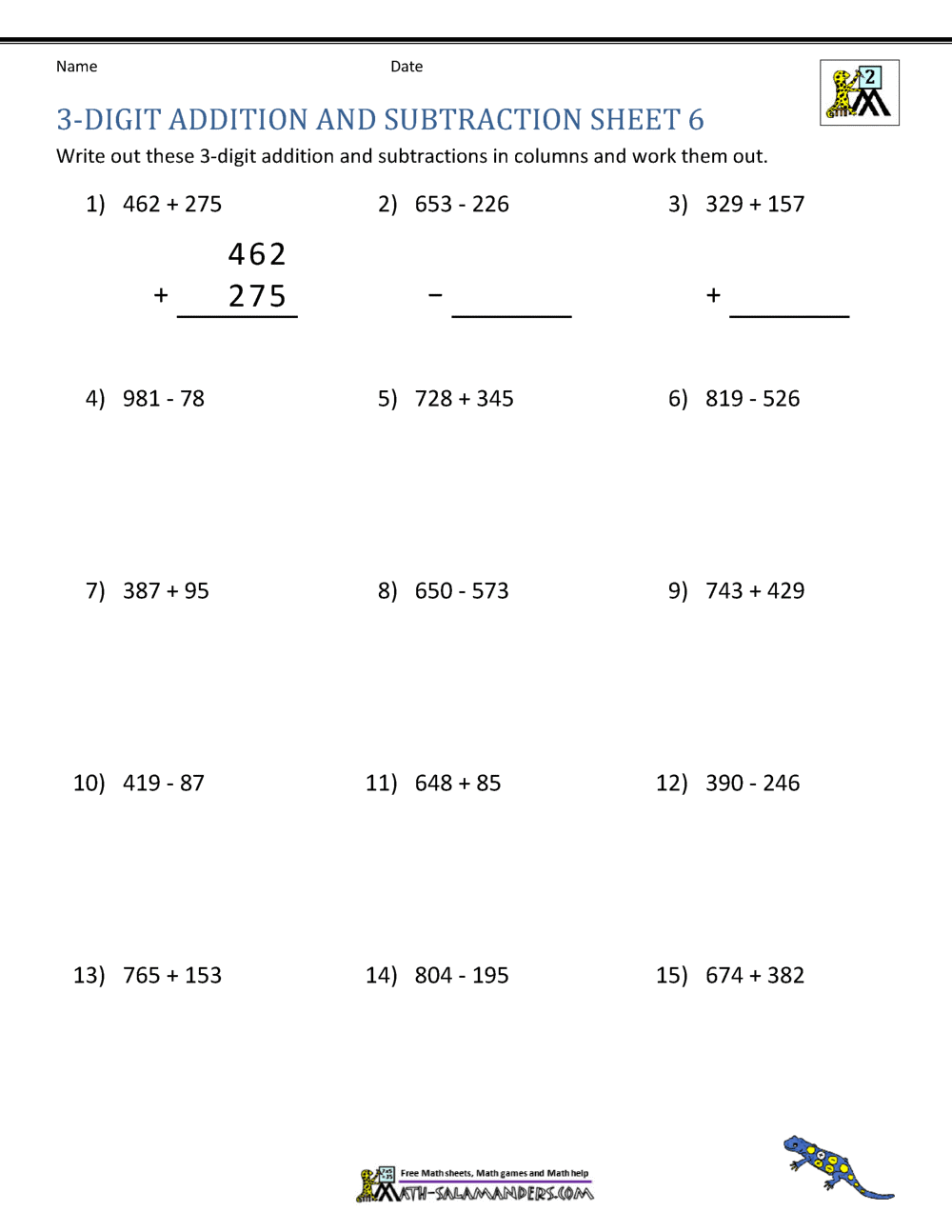 3 Digit Addition And Subtraction Worksheets