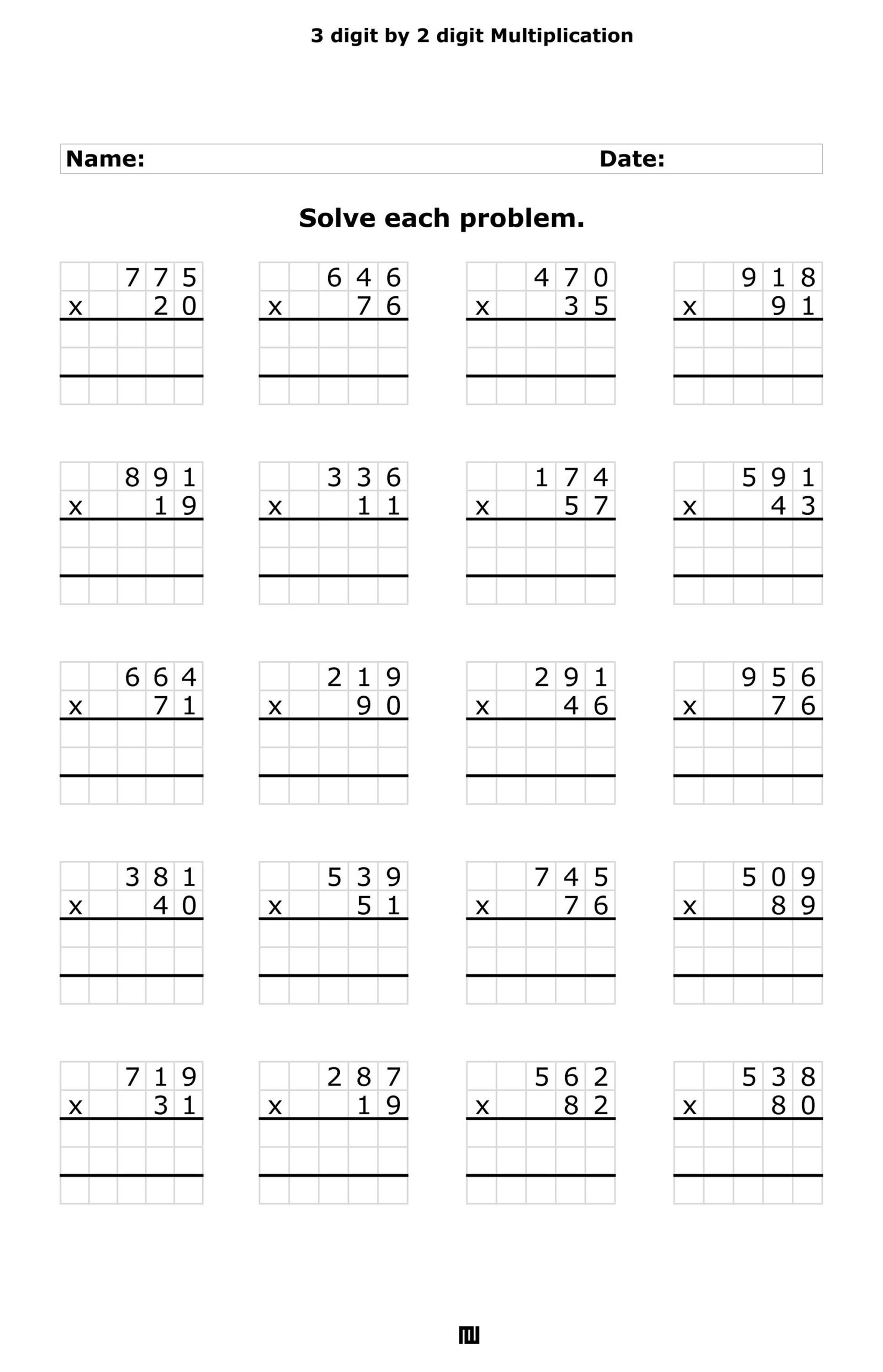 3 Digit By 2 Digit Multiplication Worksheets 100 Pages PDF Download Etsy