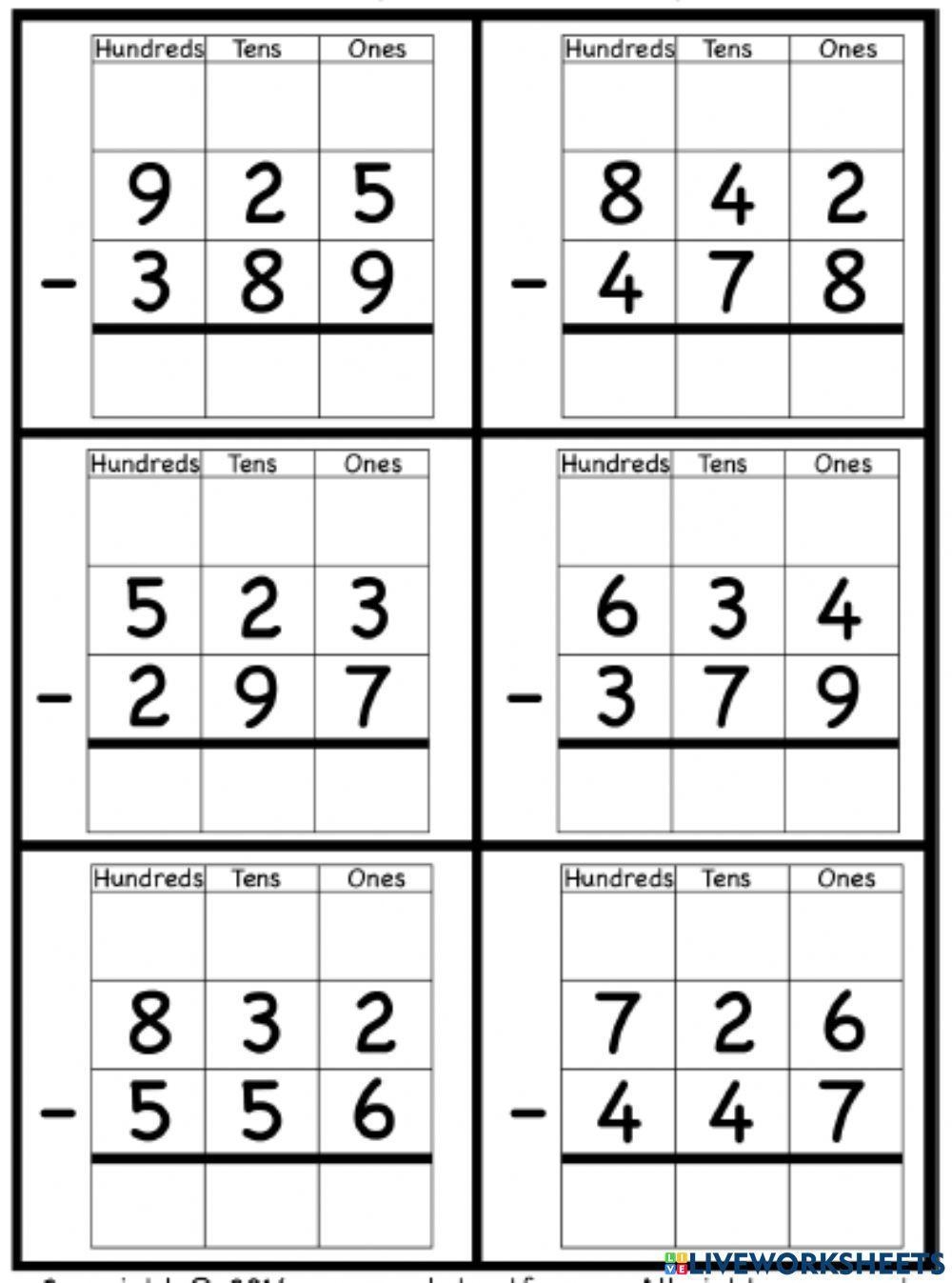 Three Digit Subtraction With Regrouping Worksheets
