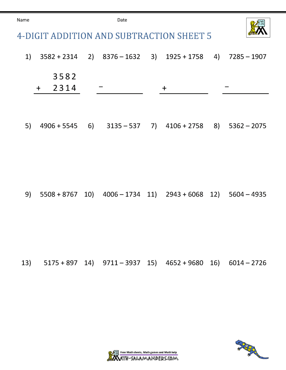 4 Digit Addition And Subtraction Worksheets