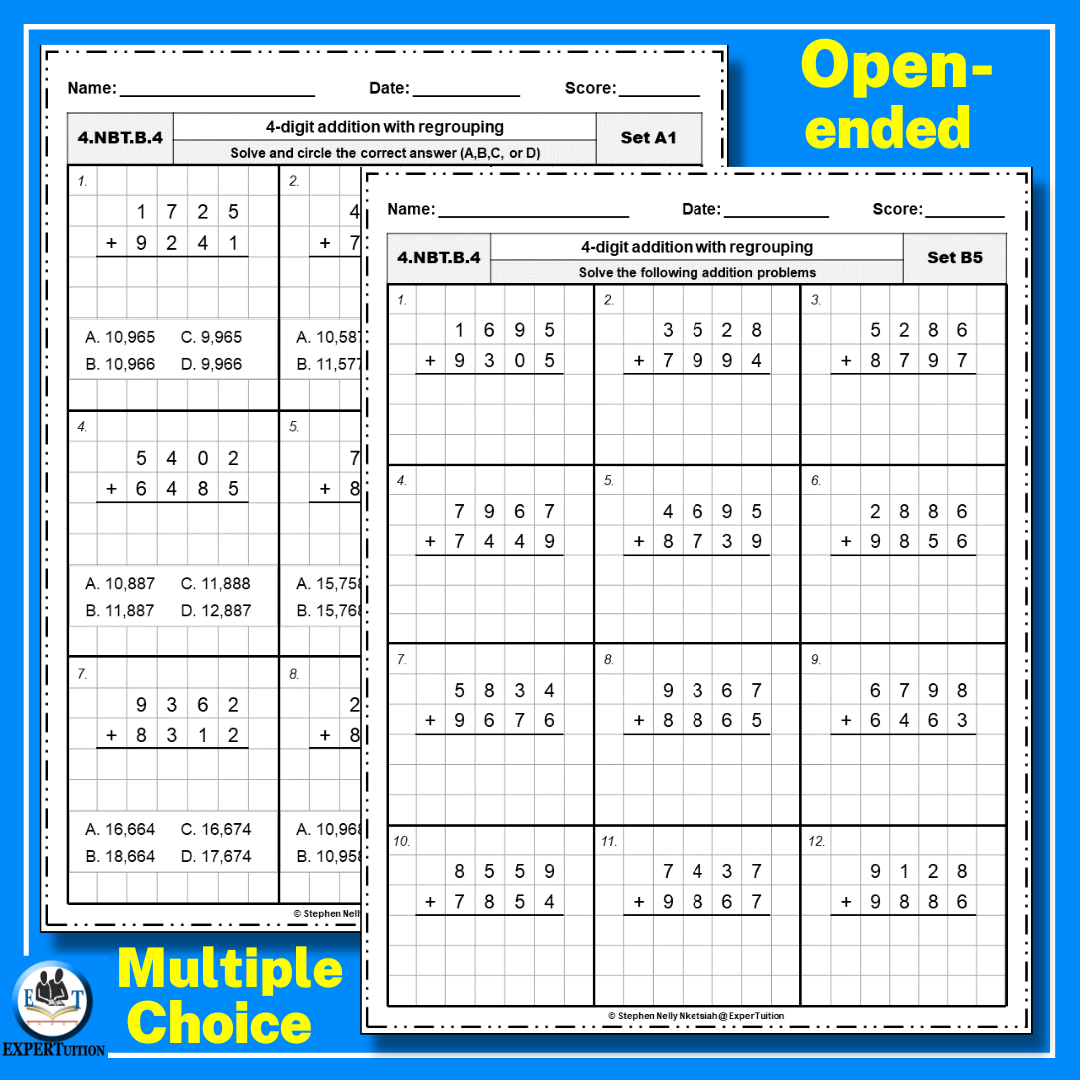 4 Digit Addition With Regrouping Worksheets Differentiated Graph Paper Made By Teachers