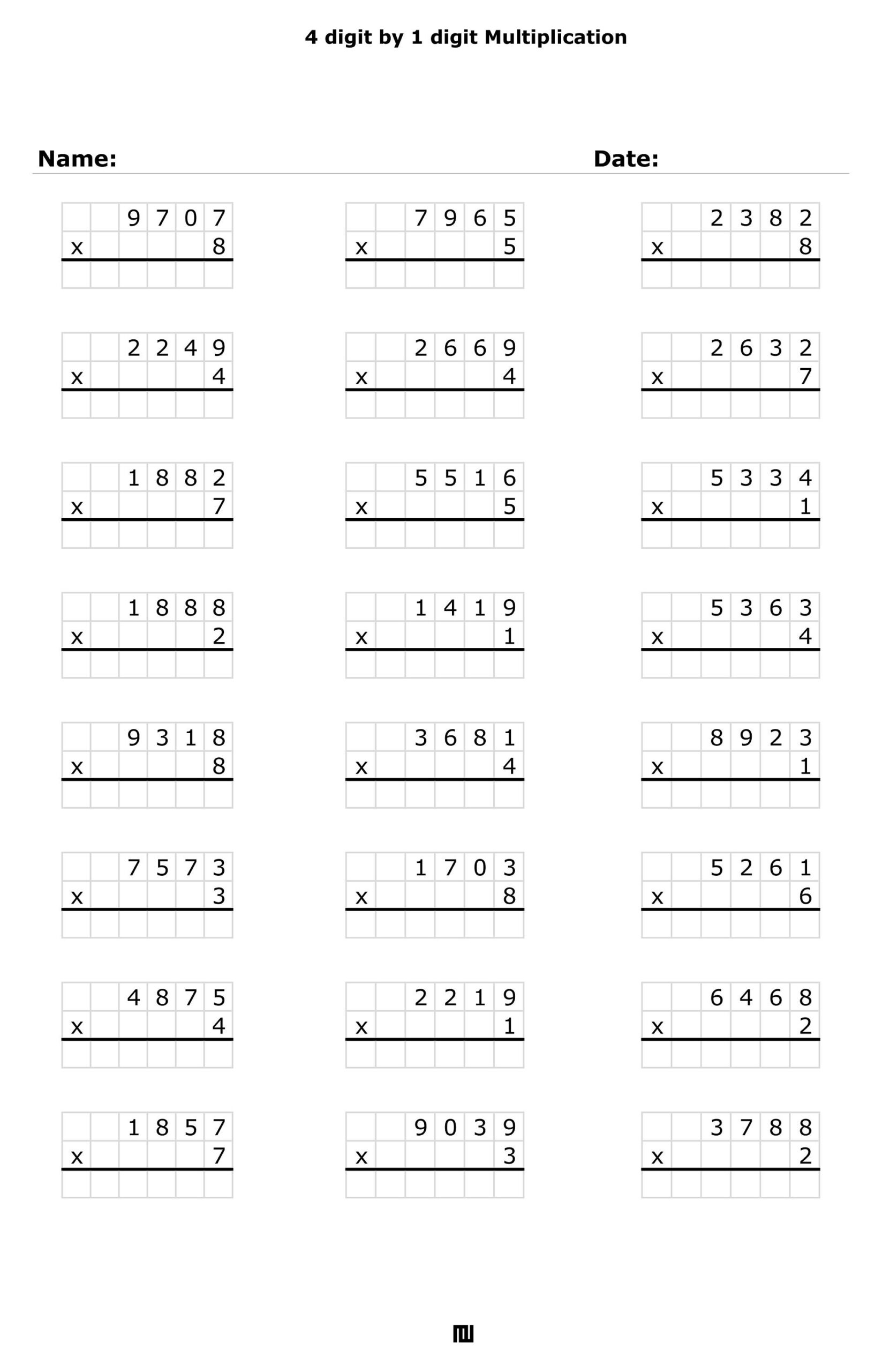 4 Digit By 1 Digit Multiplication Worksheets 100 Pages PDF Pattern Etsy