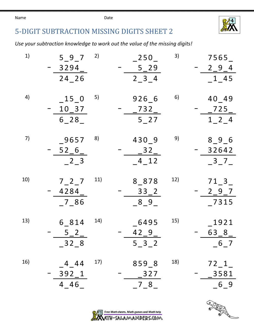 5 Digit Subtraction Worksheets Two Digit Subtraction Worksheets With Regrouping PDF Etsy