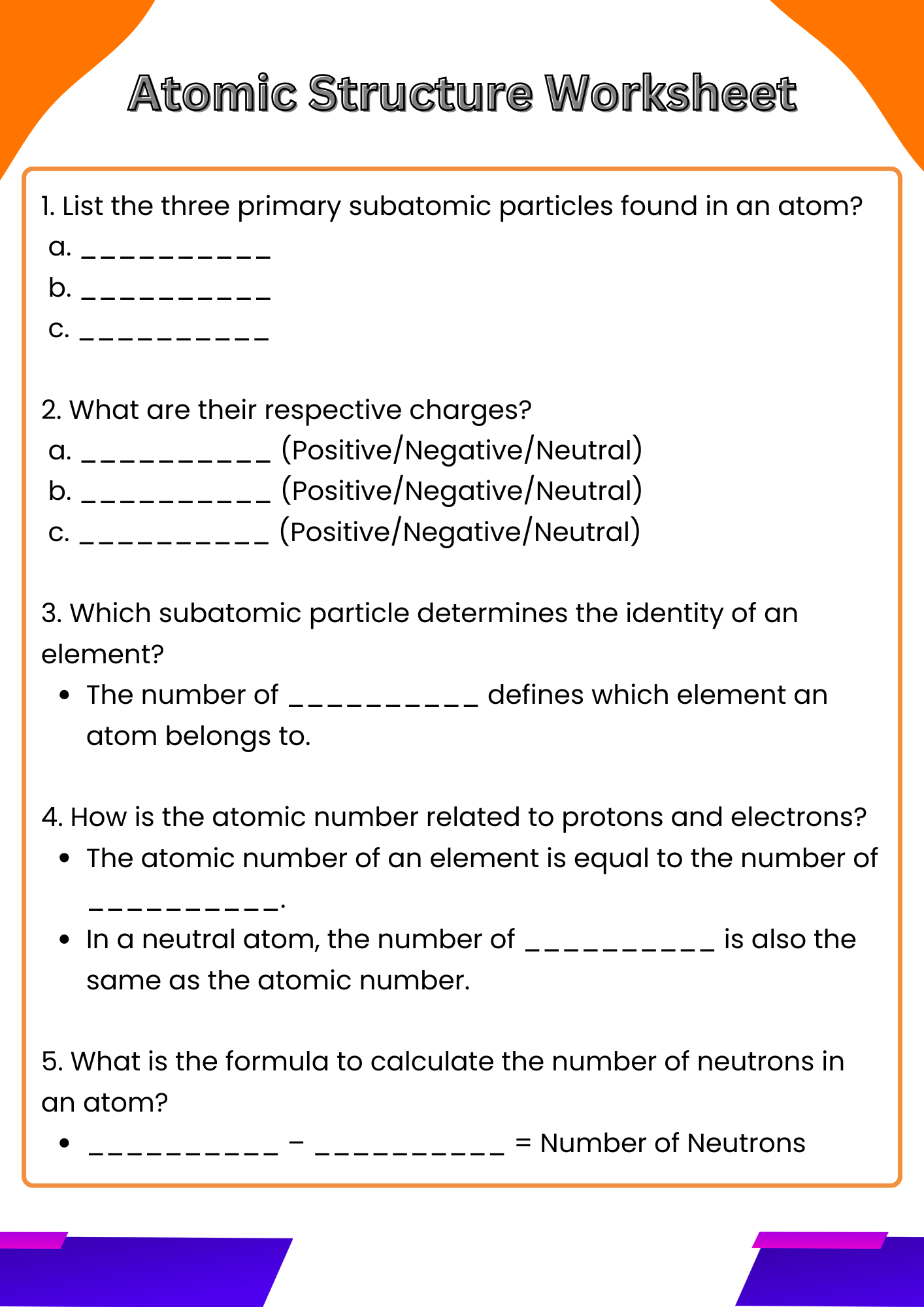 50 Atomic Structure Worksheet To Download In PDF