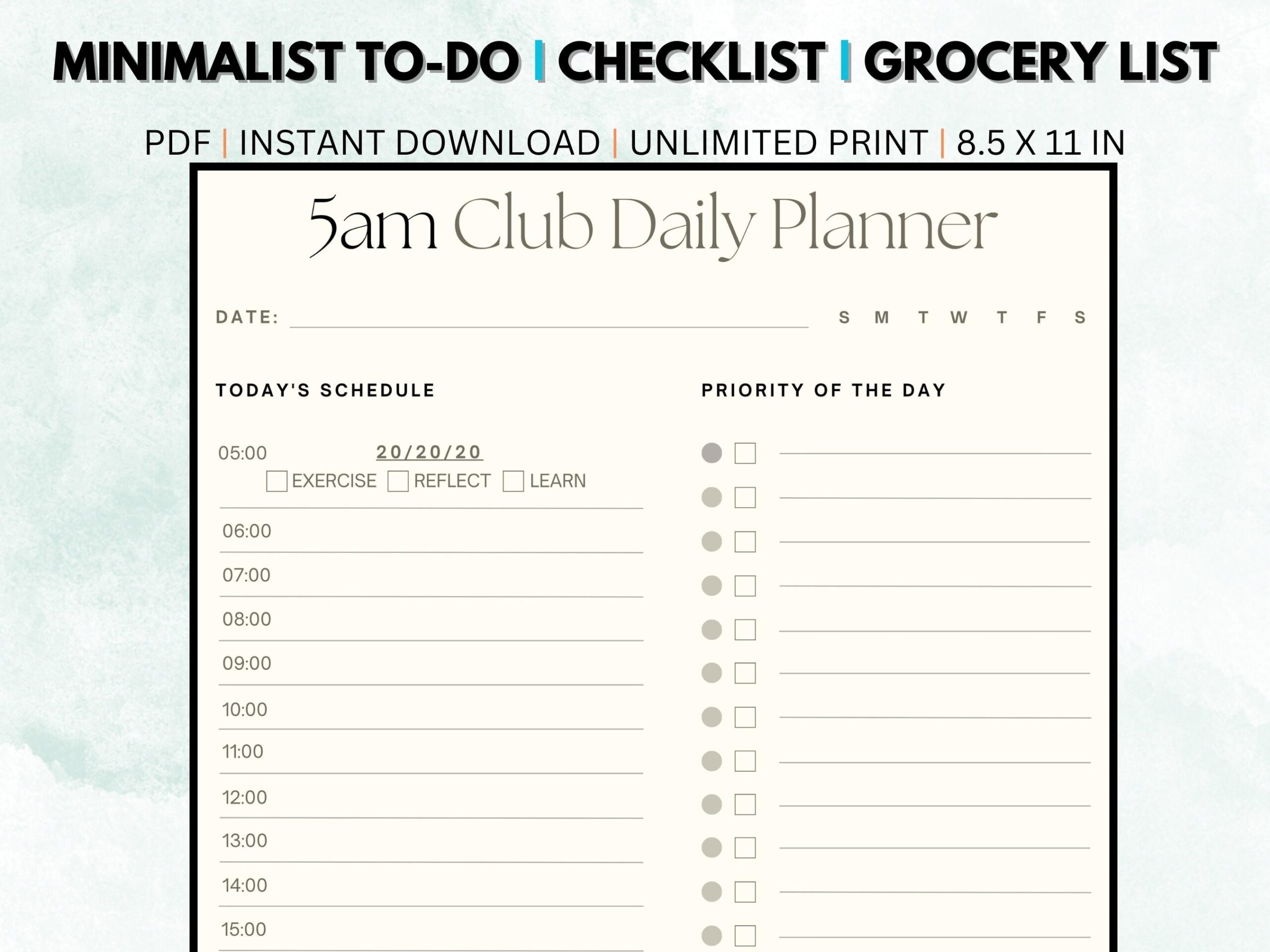5am Planner Etsy
