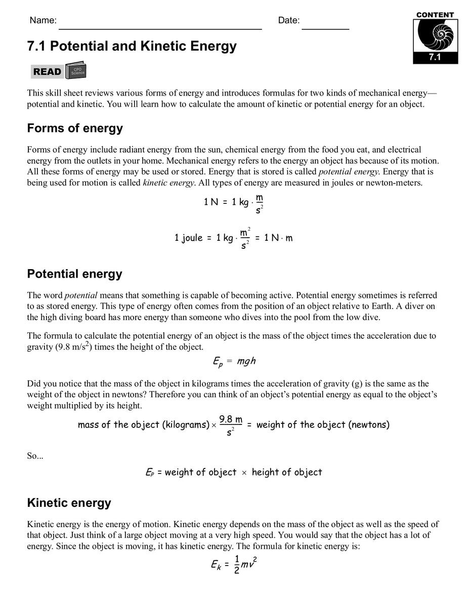 7 1 Potential And Kinetic Energy CPO Science Flip EBook Pages 1 29 AnyFlip