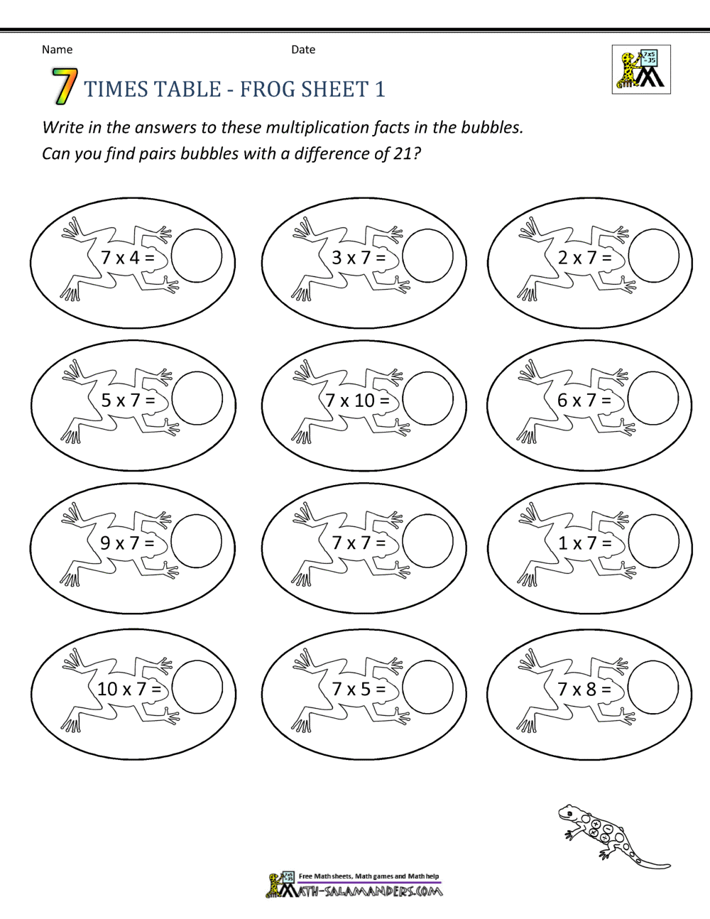 7 Times Table Worksheet Page 7 Times Table Worksheet Page