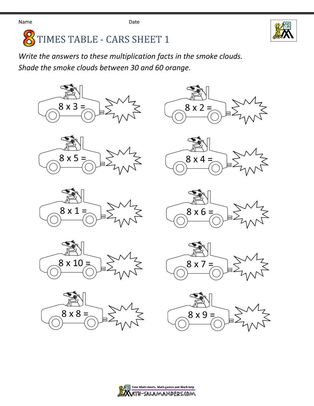 8 Times Table Worksheet Page 8 Times Table Worksheet Page