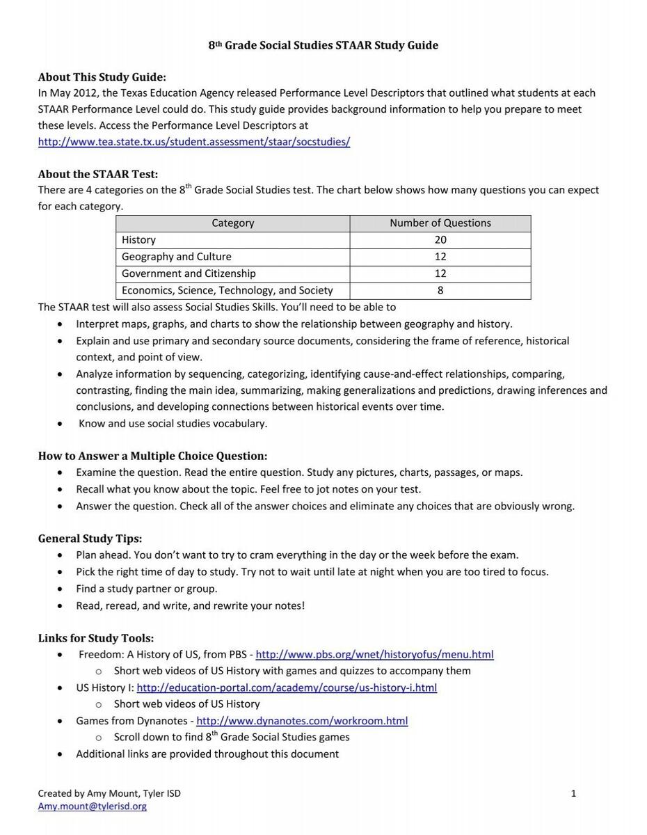 8th Grade Social Studies STAAR Study Guide Texas Social