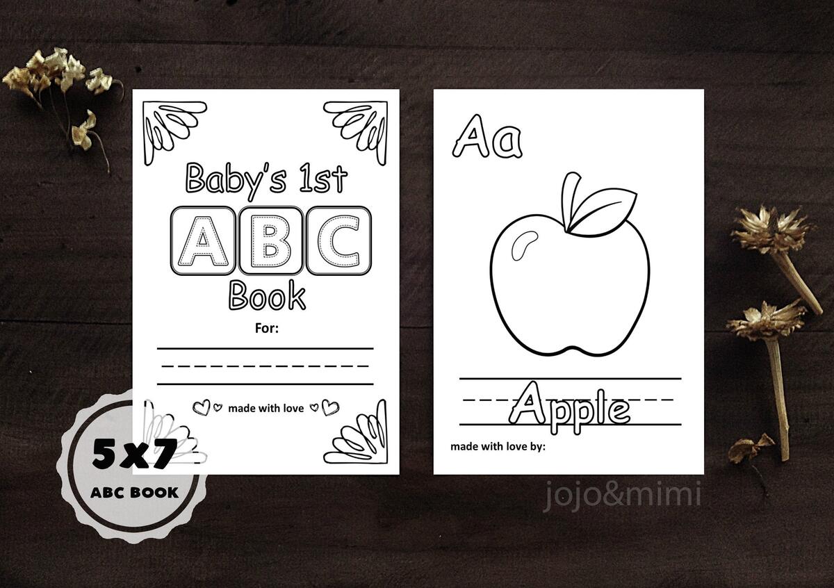 ABC BOOK Baby S First Alphabet Book Printable Coloring Sheets Alphabet With Pictures ABC Book Baby Shower Game Etsy
