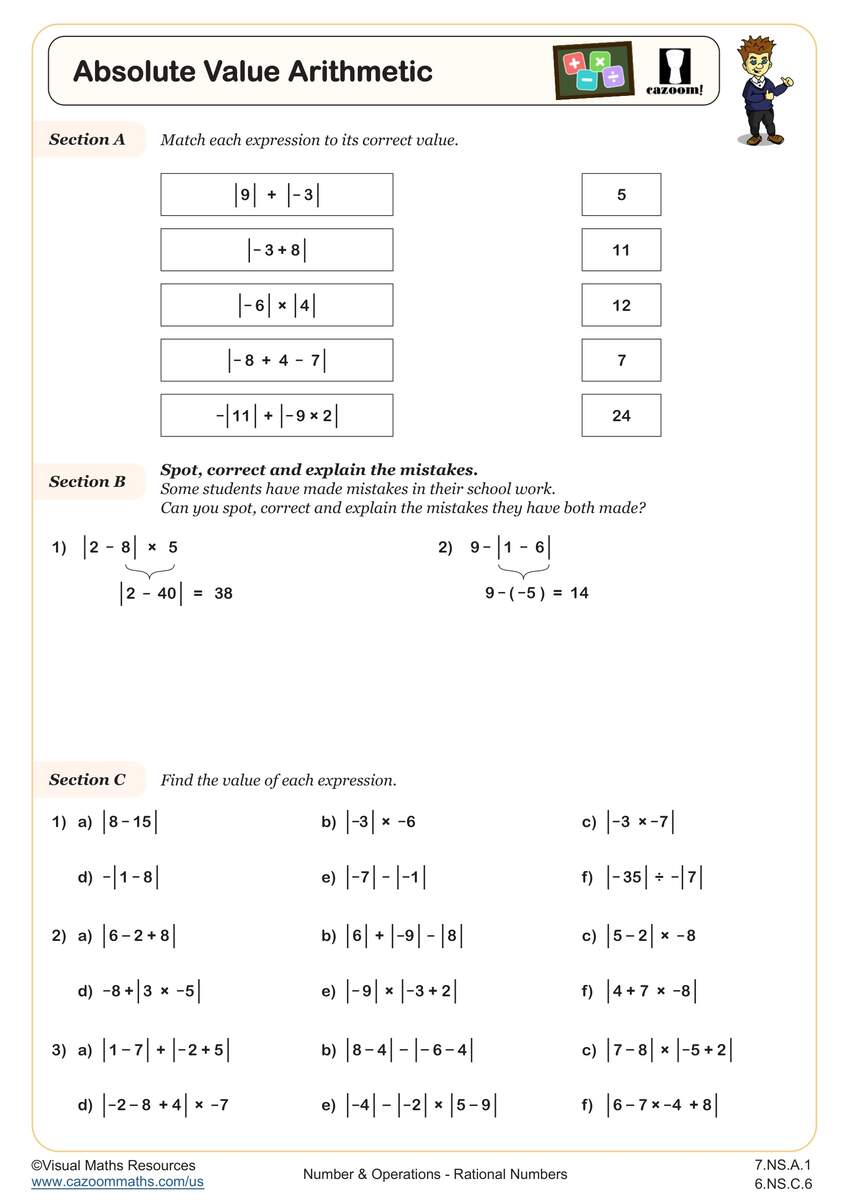 Absolute Value Arithmetic Worksheet Fun And Engaging 6th Grade And 7th Grade Number Operations Worksheet Cazoom Math Absolute Value Arithmetic Worksheet Fun And Engaging 6th Grade And 7th Grade Number Operations Worksheet Cazoom Math