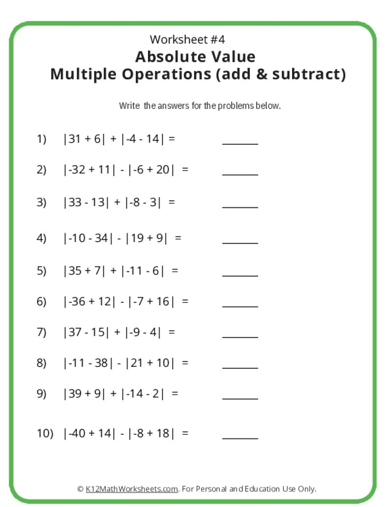 Absolute Value Worksheets Arrange Order And Comparing Integers Worksheets
