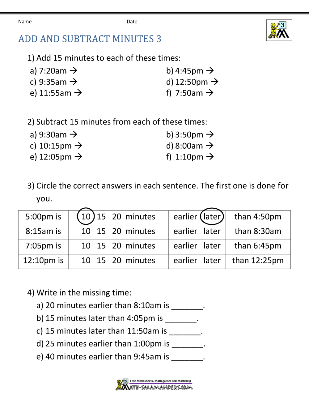 Add And Subtract Time Worksheets Add And Subtract Time Worksheets