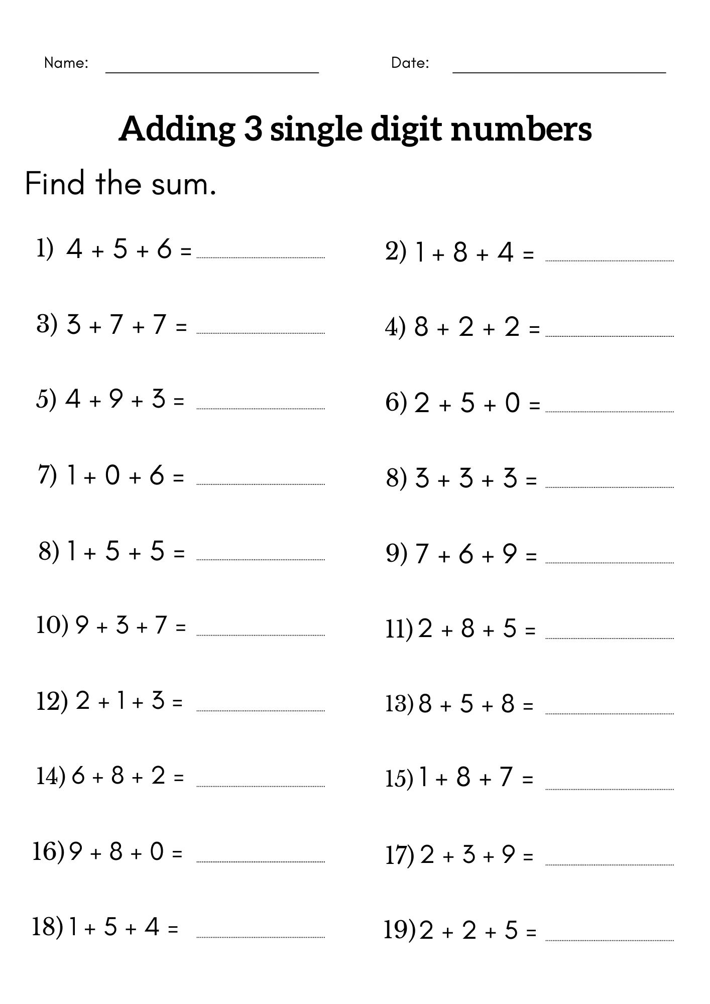 Adding 3 Single Digit Numbers Worksheet 3rd Grade 3 Digit Addition Made By Teachers