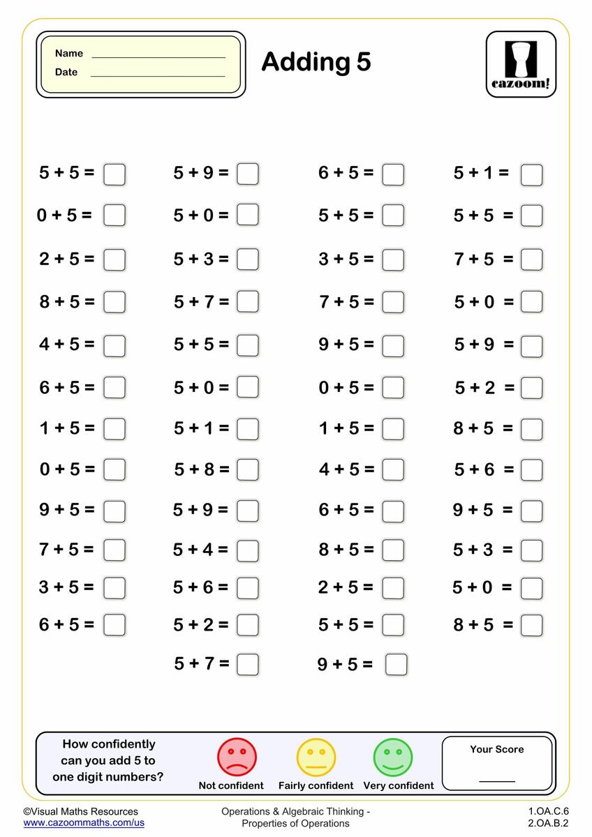Adding 5 50 Questions Fun And Engaging 1st Grade PDF Worksheets Cazoom Math Adding 5 50 Questions Fun And Engaging 1st Grade PDF Worksheets Cazoom Math