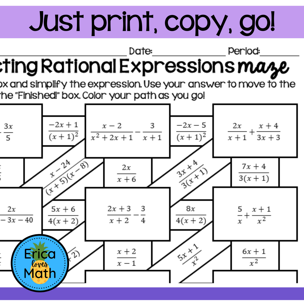 Adding Subtracting Rational Expressions Maze Worksheet Activity Classful Adding And Subtracting Rational Expressions Zen Math Funrithmetic