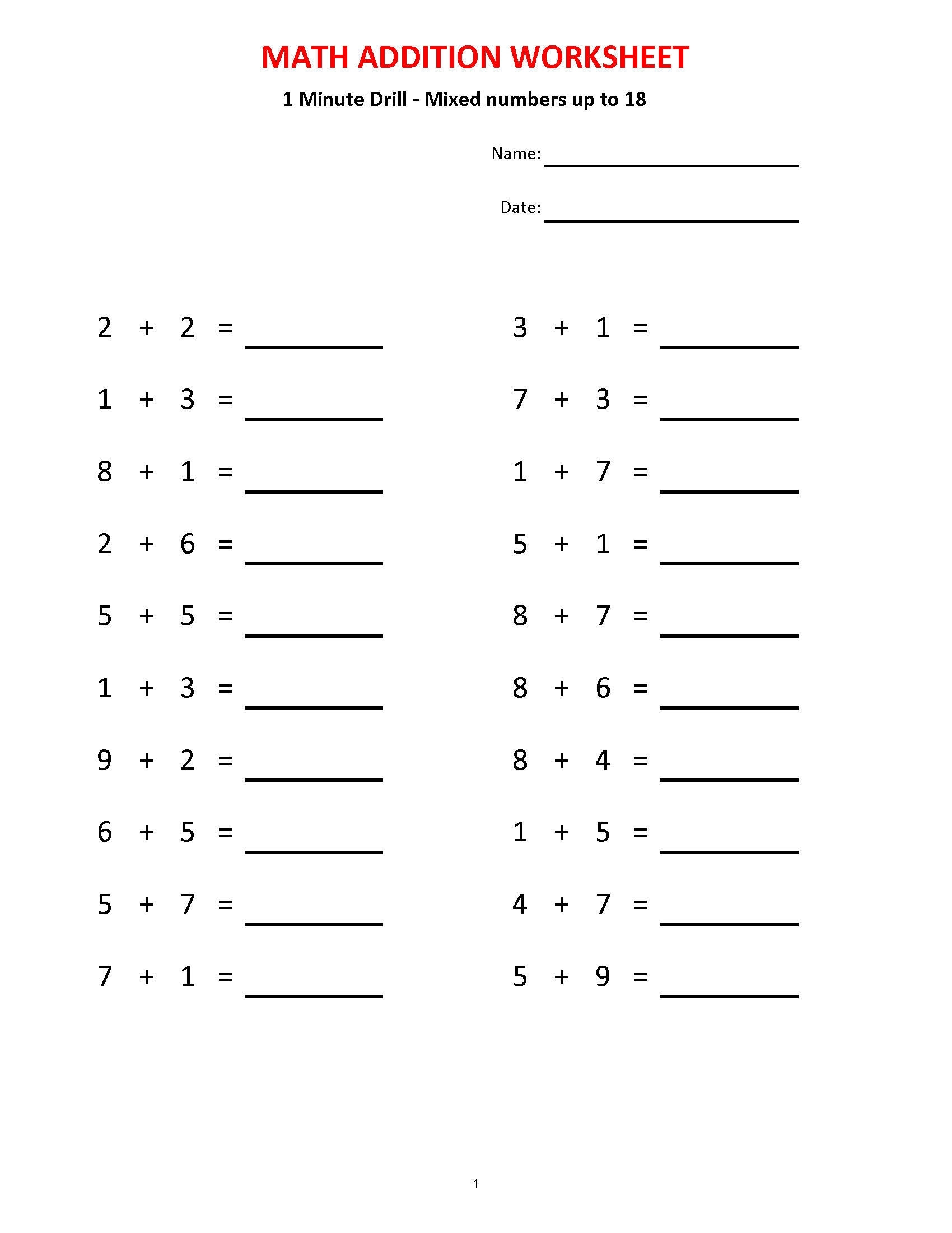 Addition 1 Minute Drill 10 Math Worksheets Grades 1 3 PDF Etsy Addition 1 Minute Drill 10 Math Worksheets Grades 1 3 PDF Etsy
