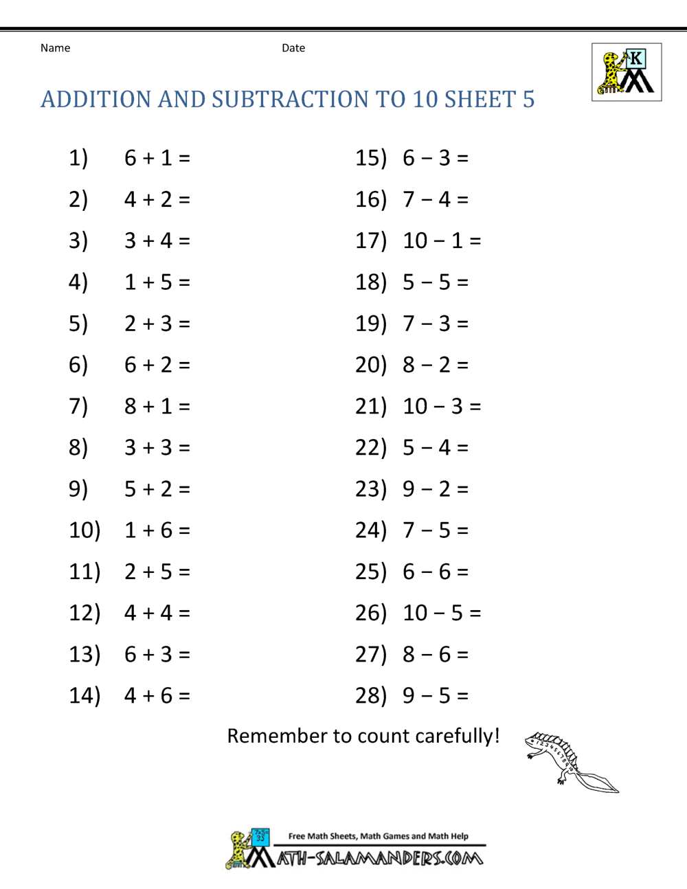 Addition And Subtraction Worksheets Superstar Worksheets