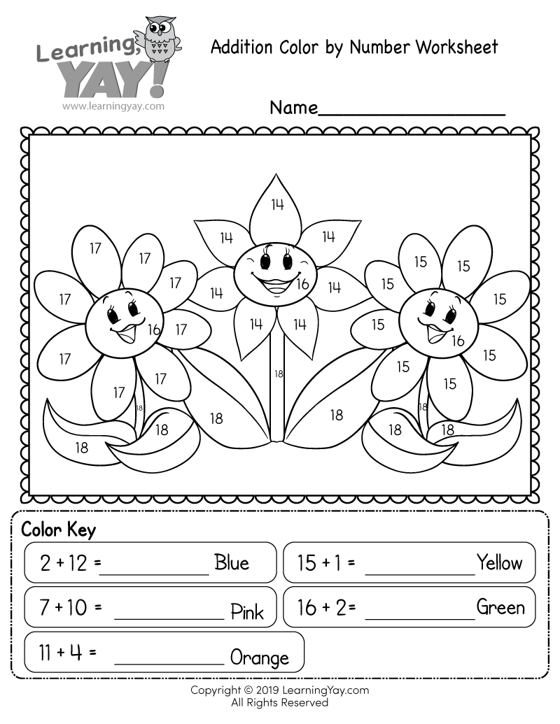 Addition Color By Number Worksheet For 1st Grade Free Printable Math Coloring Pages Printable PDFs By K12mathworksheets