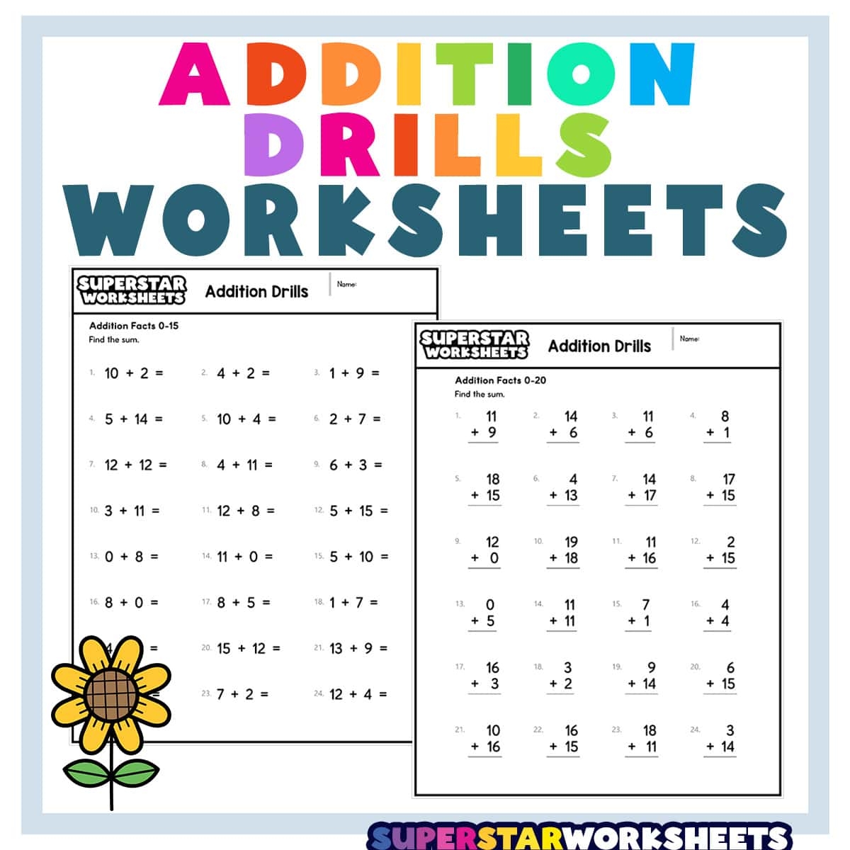 Addition Drills Superstar Worksheets Math Fact Fluency Addition And Subtraction To 20 Timed Tests Practice Etsy Israel