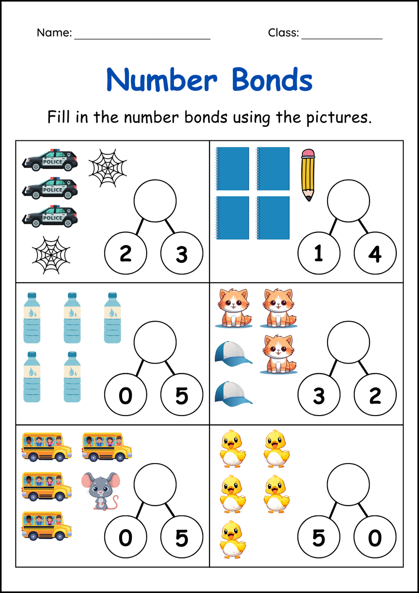 Number Bonds To 20 Worksheets Kindergarten First Grade Printable Etsy