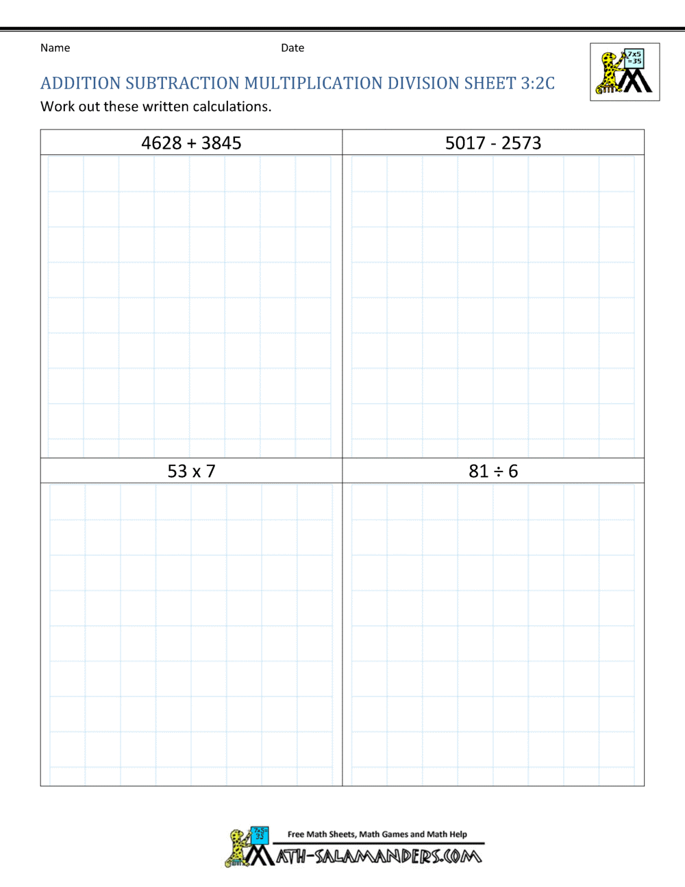 Addition Subtraction And Multiplication Worksheet Worksheets Library