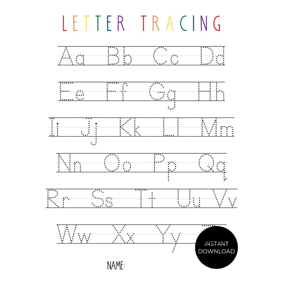 Alphabet Tracing Alphabet Worksheet Letter Tracing Tracing Worksheet Alphabet Printable Etsy